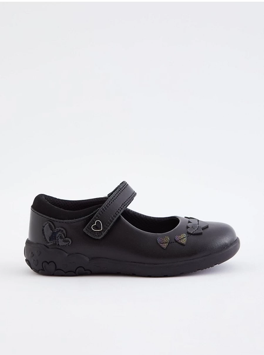 "George at Asda Black Leather Mary Jane School Shoes with Heart Details – Comfortable & Stylish"