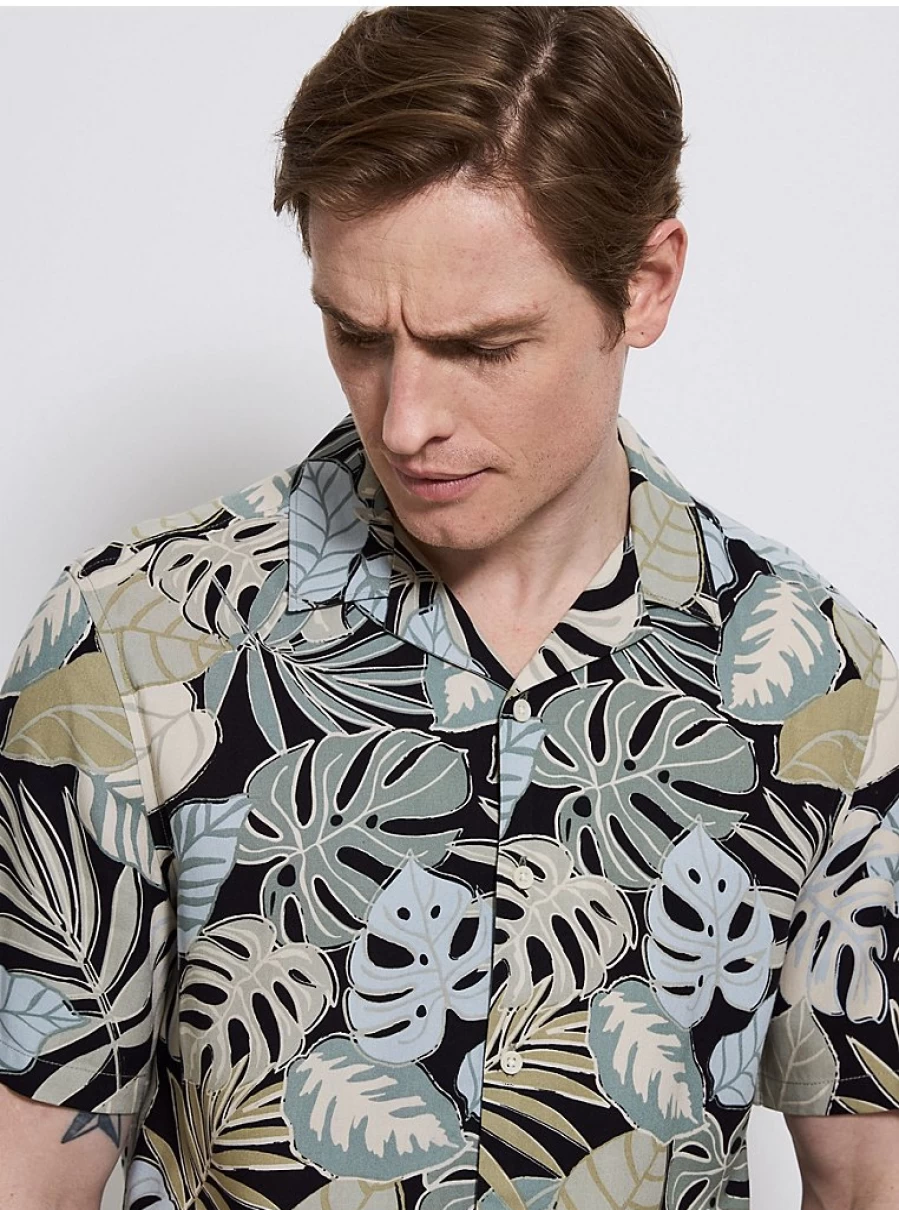 Men's Palm Leaf Print Short Sleeve Shirt | George at Asda Casual Summer Top