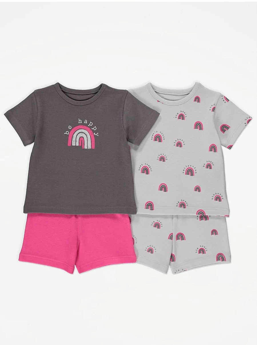 George at Asda Baby Rainbow Be Happy Pyjamas 2-Pack - Soft Cotton Sleepwear Set