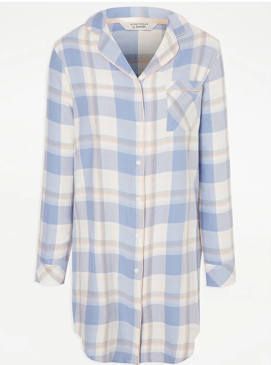 "George at Asda Blue Checked Nightshirt for Women | Comfortable Sleepwear & Lingerie"