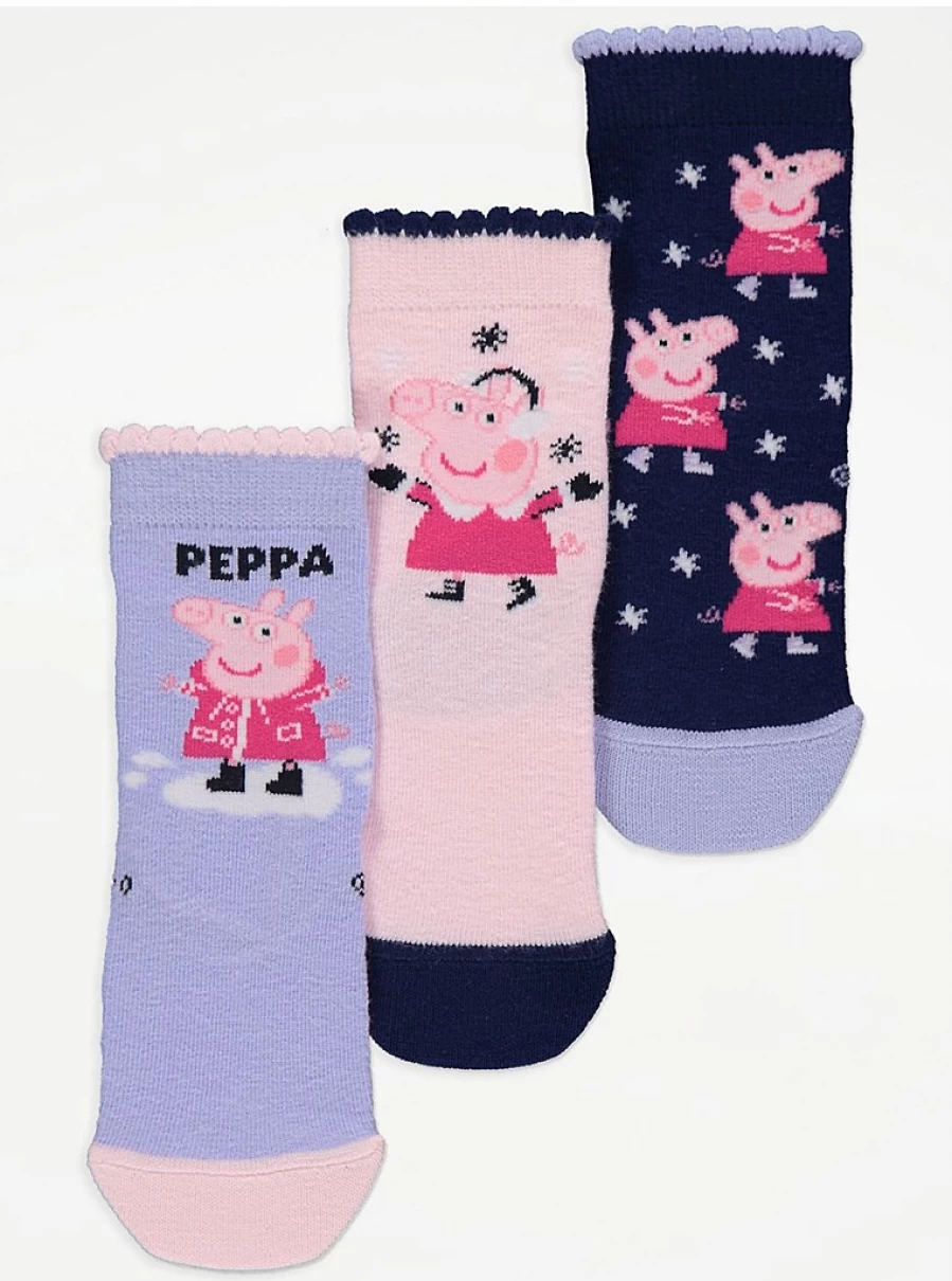 "George at Asda Peppa Pig Kids' Winter Ankle Socks 3-Pack | Warm & Comfortable"