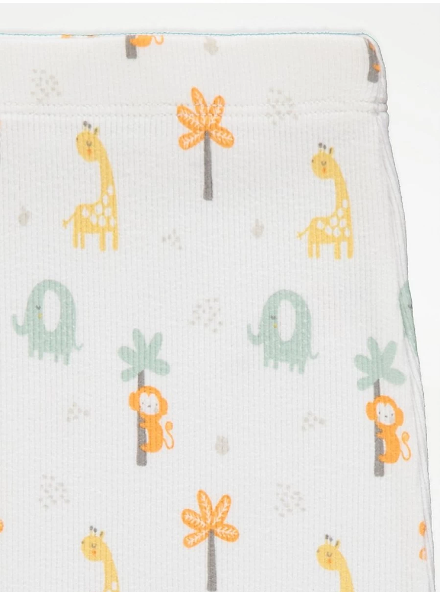 "George at Asda Baby White Safari Animal Print Ribbed Leggings 3-Pack"