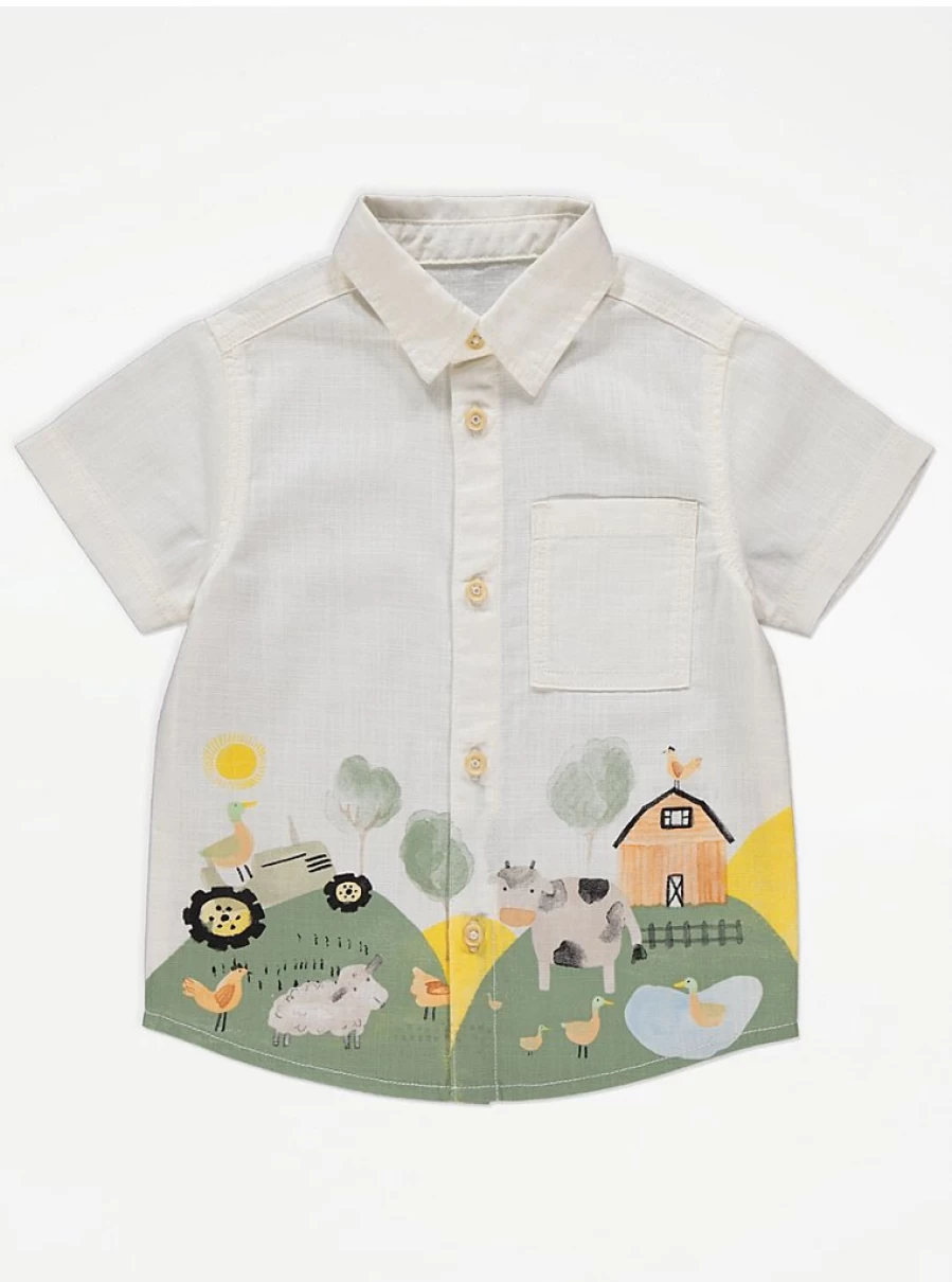 "George at Asda Boys' White Farm Scene Short Sleeve Shirt – Kids' Casual T-Shirt Review"