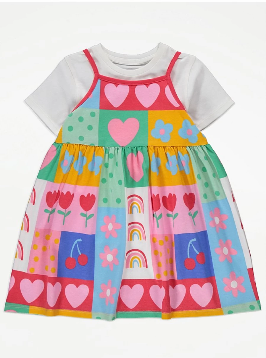 "George at Asda Girls' Bright Patchwork Dress and T-Shirt Outfit – Cute Kids' 2-Piece Set Reviews"
