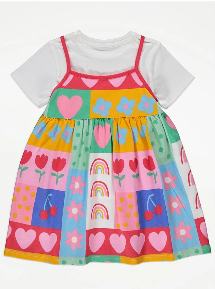 "George at Asda Girls' Bright Patchwork Dress and T-Shirt Outfit – Cute Kids' 2-Piece Set Reviews"