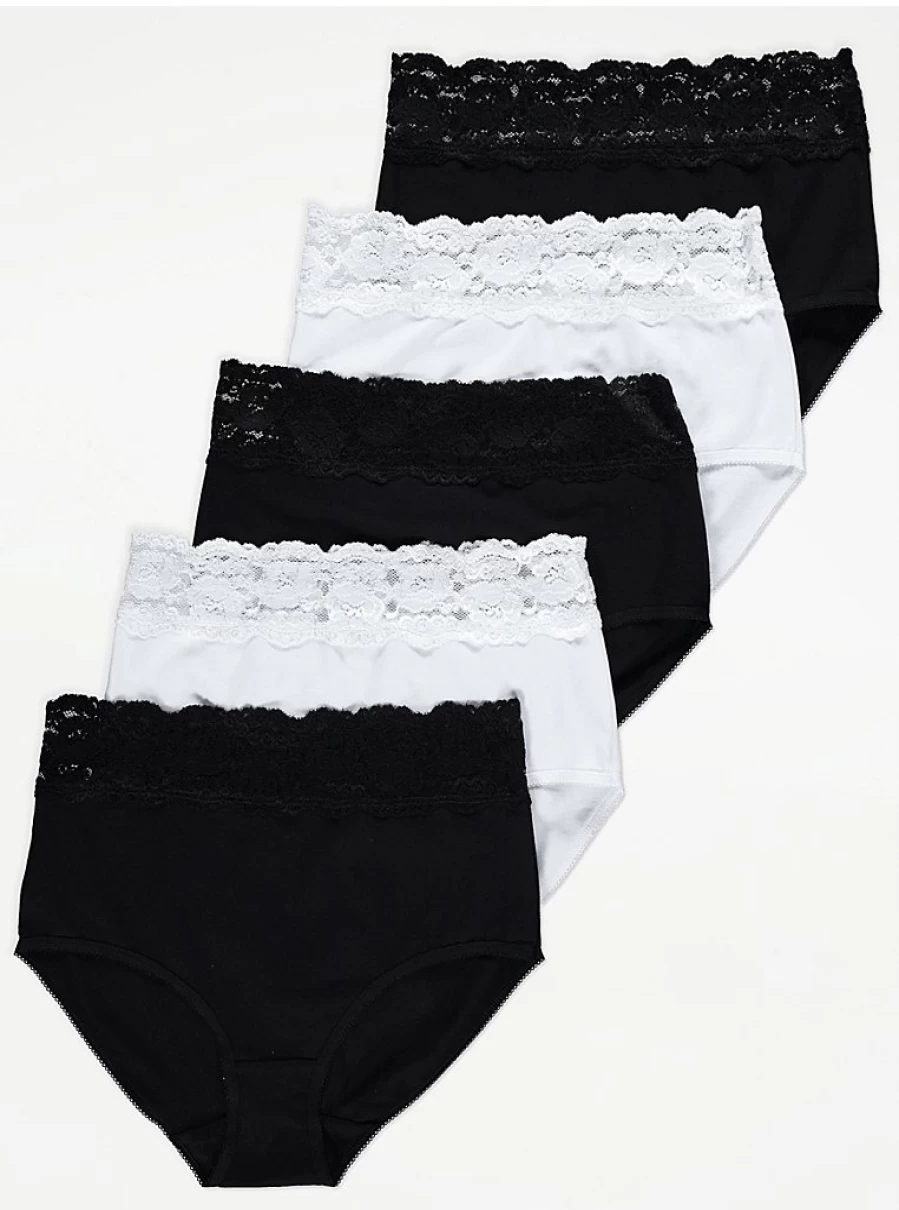 "George at Asda Women's Lace Top Full Brief Knickers 5-Pack | Comfortable Lingerie Set"
