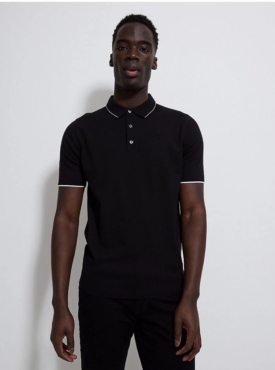 "George at Asda Men's Black Short Sleeve Knitted Polo Shirt – Comfort & Style"