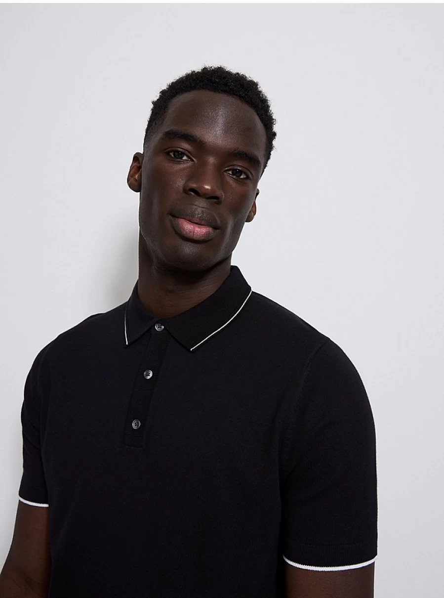 "George at Asda Men's Black Short Sleeve Knitted Polo Shirt – Comfort & Style"