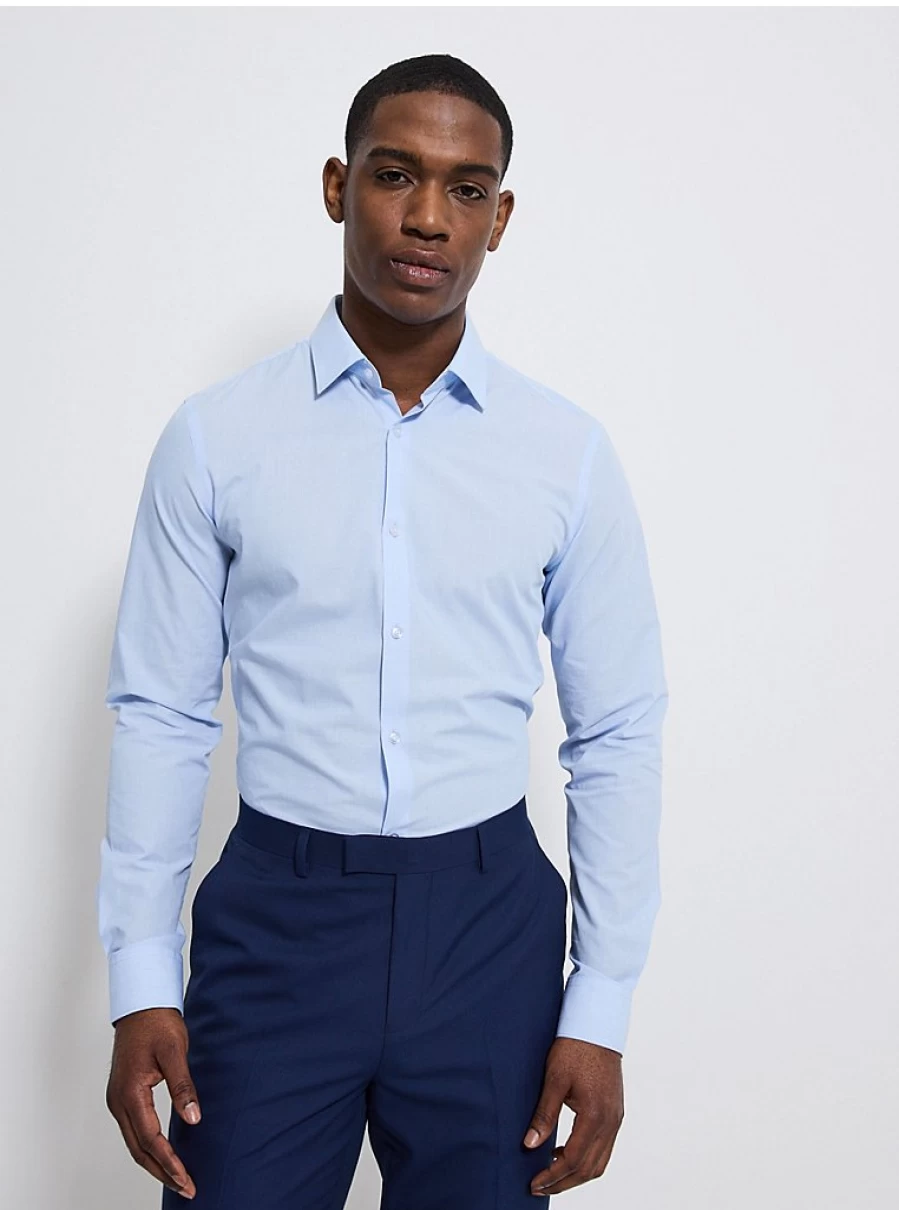 "George at Asda Men's Light Blue Slim Fit Long Sleeve Formal Shirt | Comfort & Style"