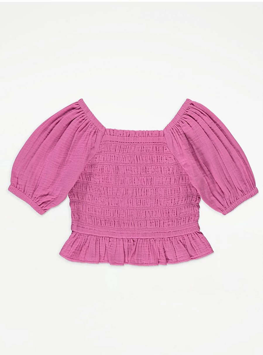 "George at Asda Kids Pink Shirred Puff Sleeve Blouse – Cute Girls' Top Review"