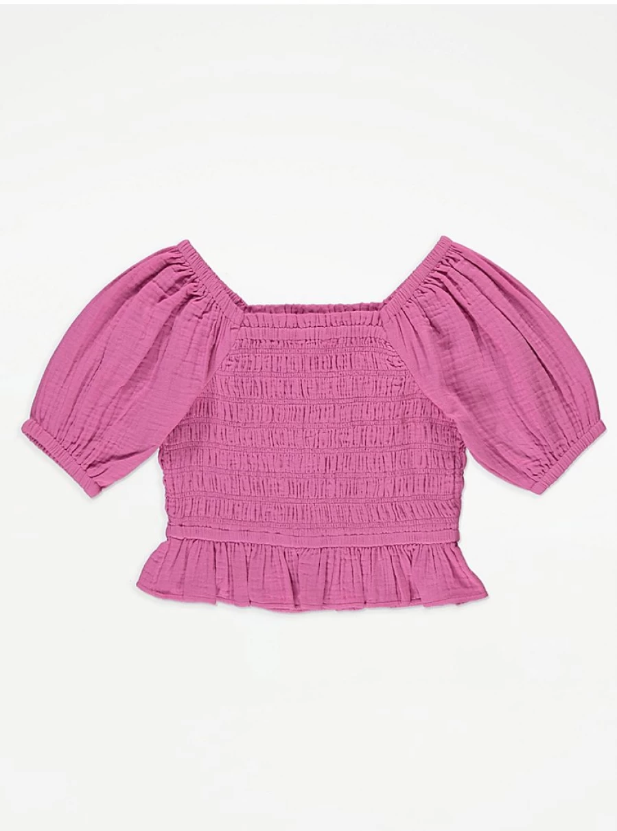 "George at Asda Kids Pink Shirred Puff Sleeve Blouse – Cute Girls' Top Review"