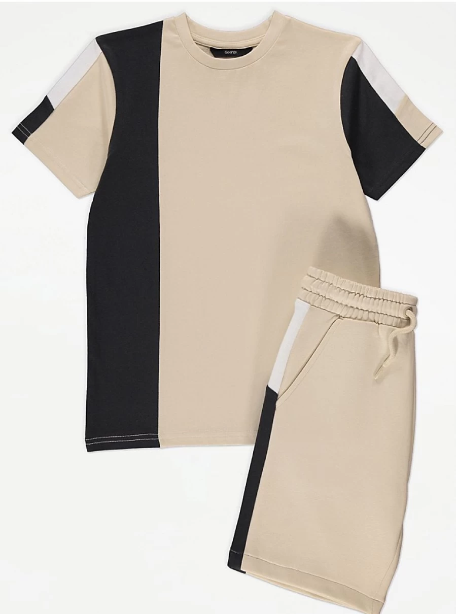 "George at Asda Boys' Beige Colour Block T-Shirt and Shorts Set Outfit Review"