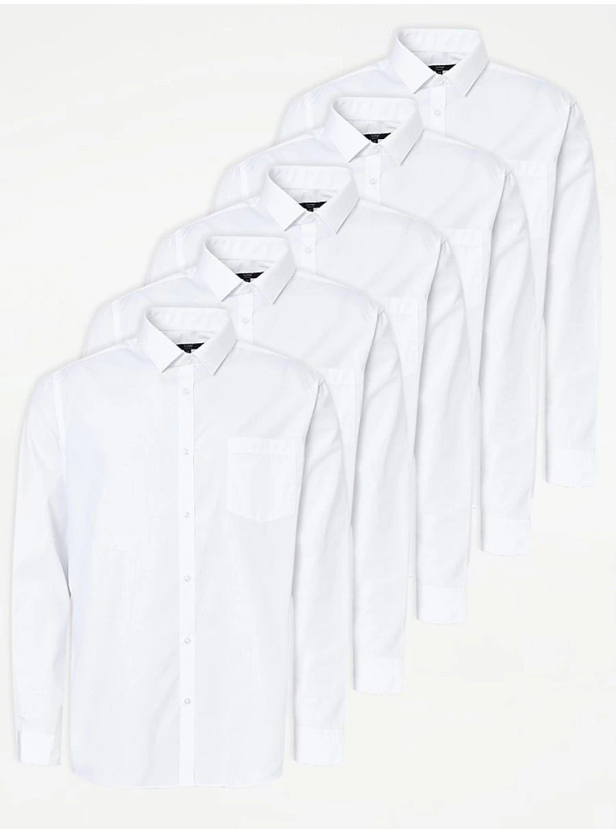 Boys' White Slim Fit Long Sleeve Formal Shirts 5 Pack | George at Asda