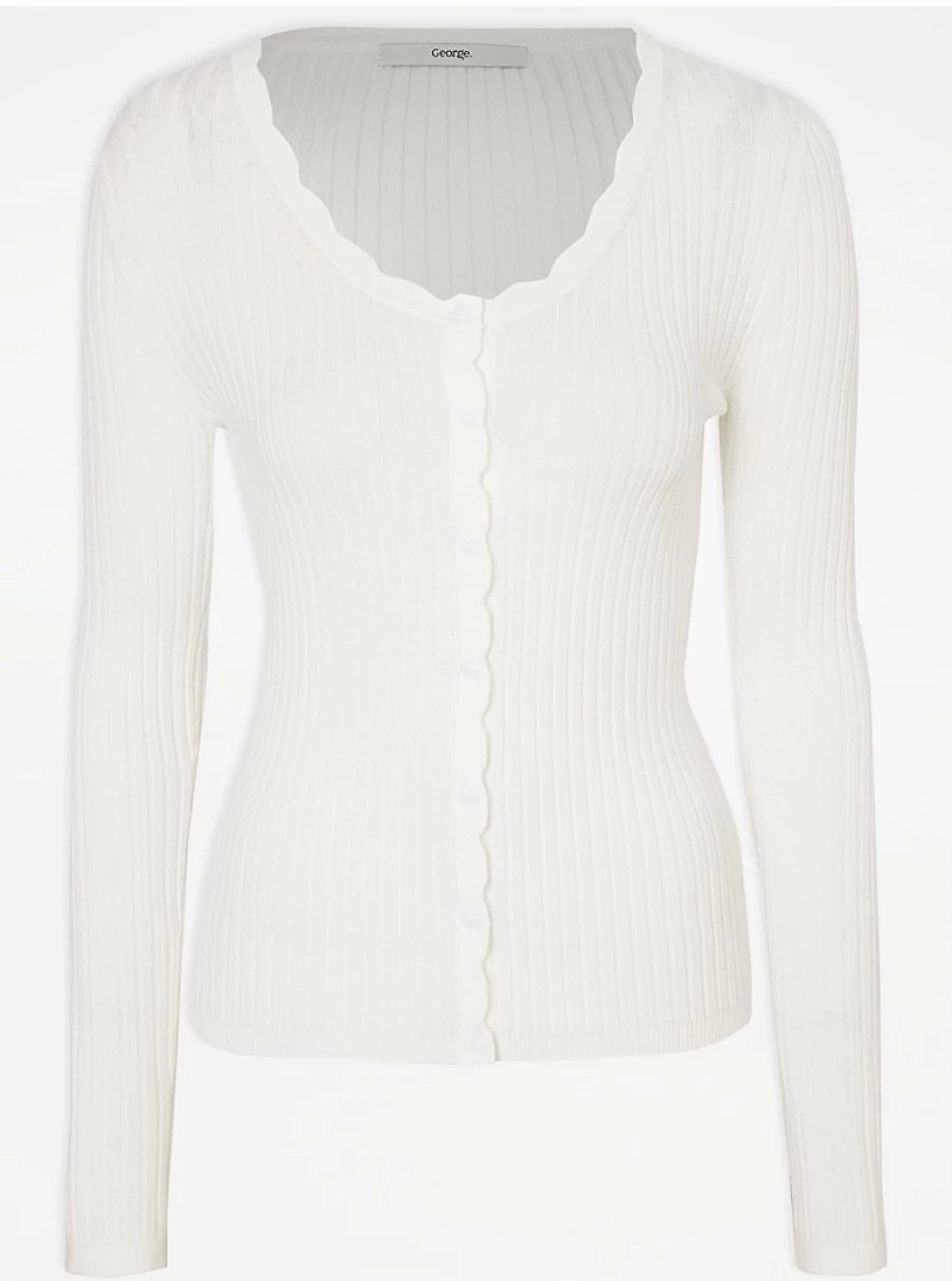 "George at Asda Women's White Ribbed Scalloped Cardigan Review & Style Guide"