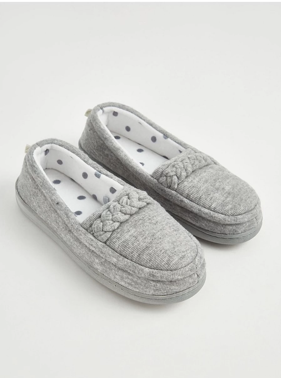 George at Asda Grey Plait Fullback Slippers - Comfortable Lingerie Slippers for Women