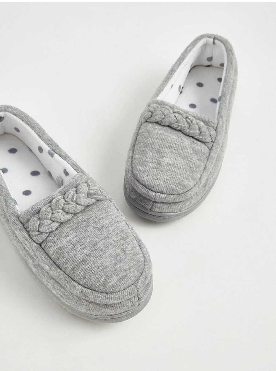 George at Asda Grey Plait Fullback Slippers - Comfortable Lingerie Slippers for Women