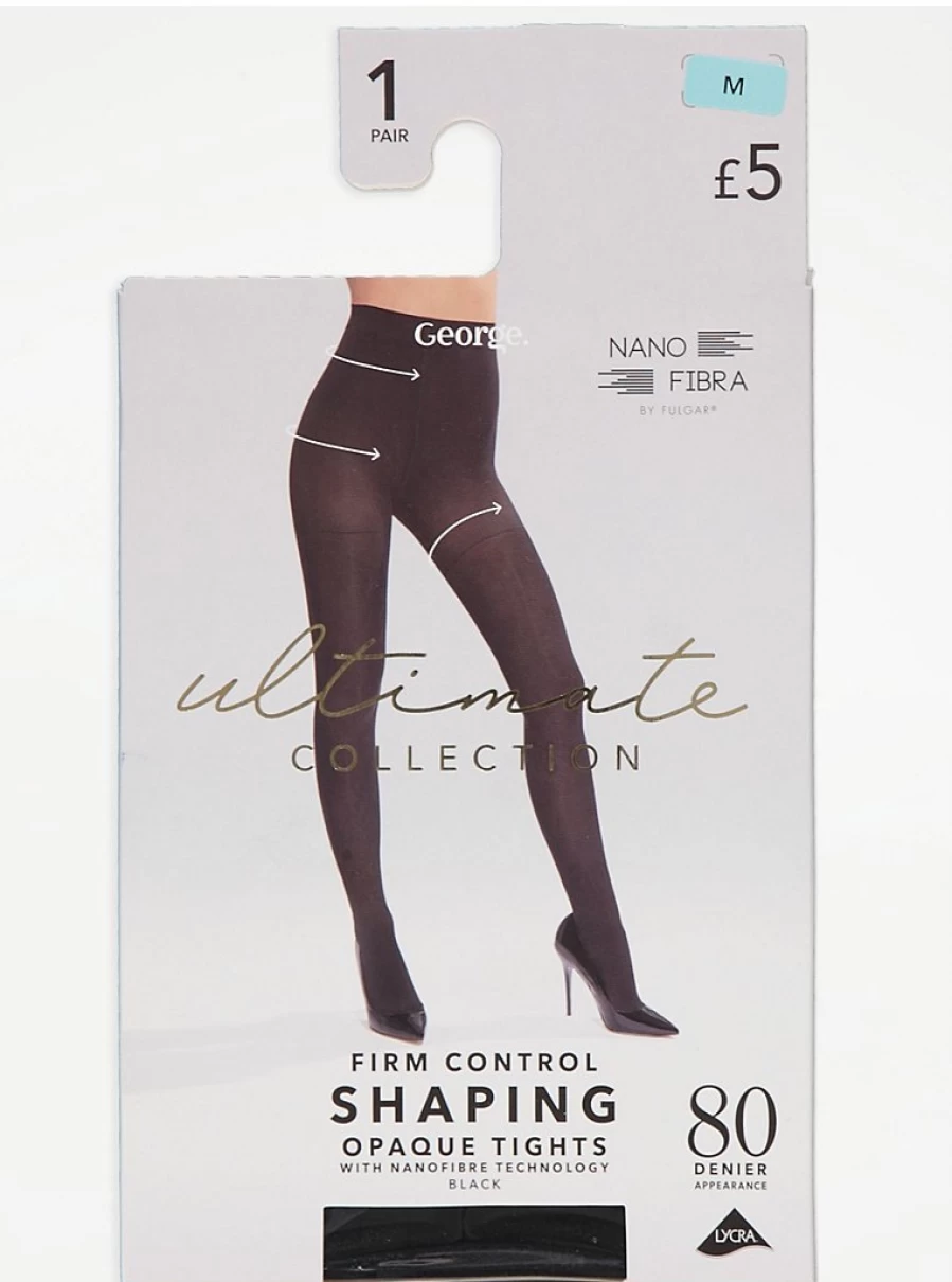 George at Asda 80 Denier Black Opaque Shaping Tights - Ultimate Comfort & Support