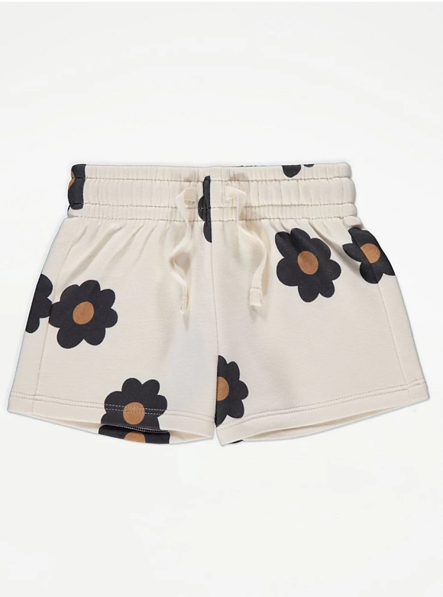 "George at Asda Girls' Floral Print Cream Jersey Shorts | Comfortable & Stylish Kids' Shorts"