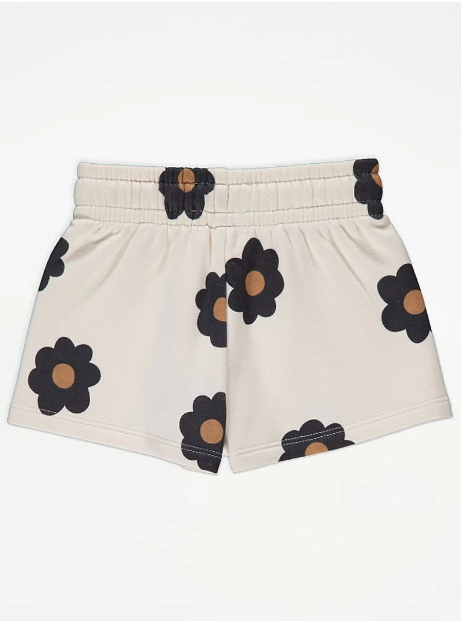"George at Asda Girls' Floral Print Cream Jersey Shorts | Comfortable & Stylish Kids' Shorts"