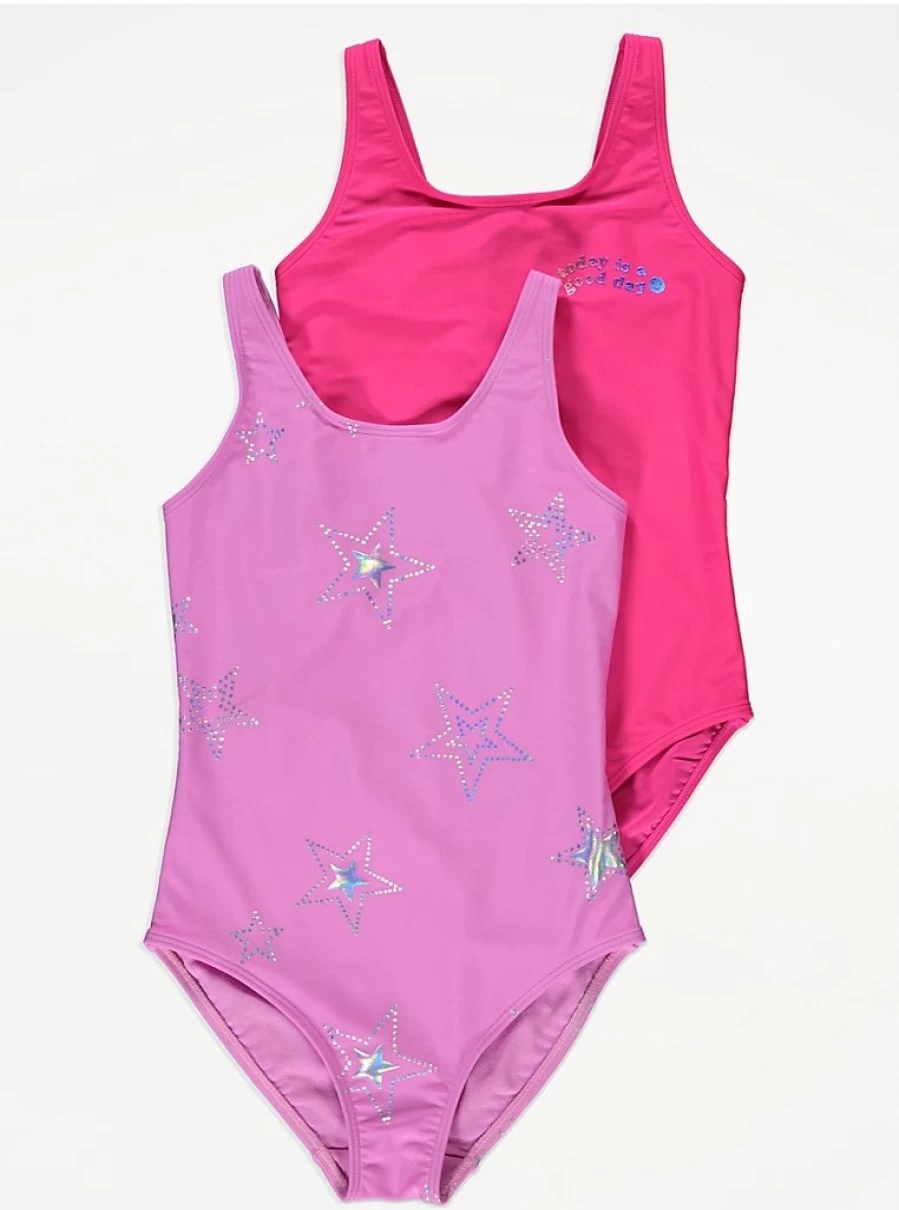 "George at Asda Girls Pink Star Swimsuits 2-Pack | Kids' Swimwear Set Review"
