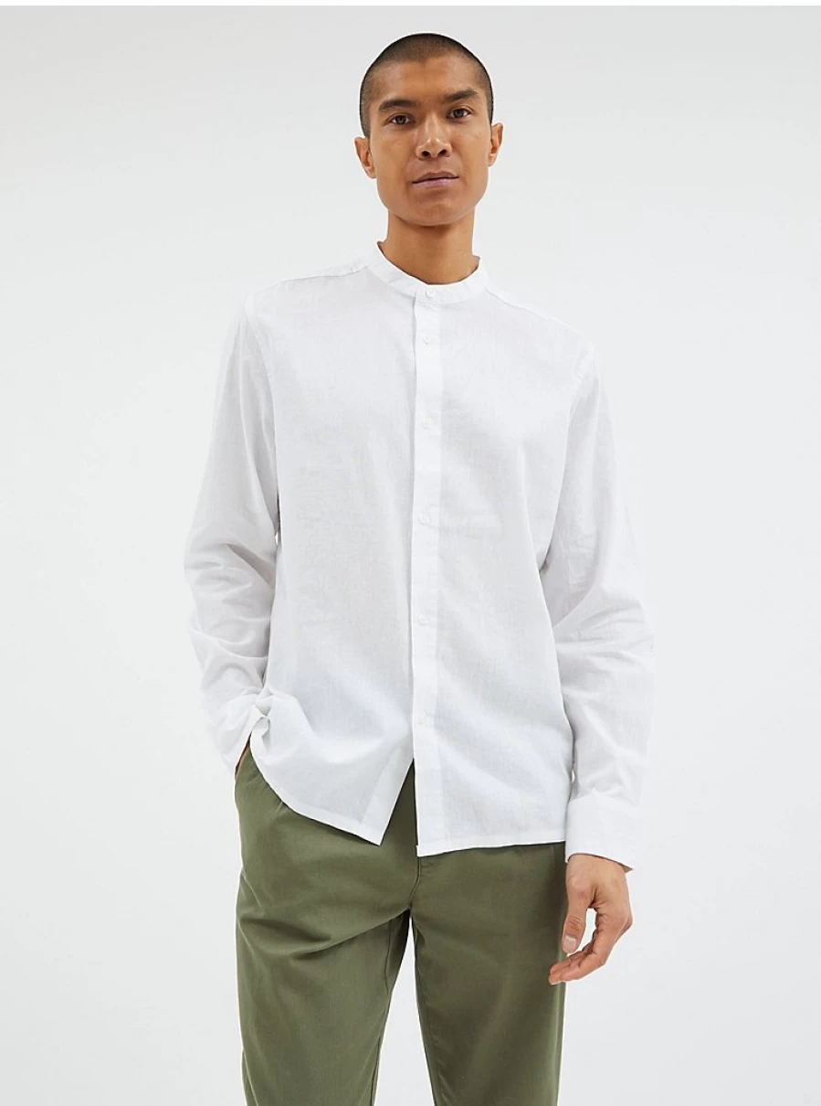"George at Asda Men's White Linen Blend Grandad Collar Shirt – Comfort & Style"