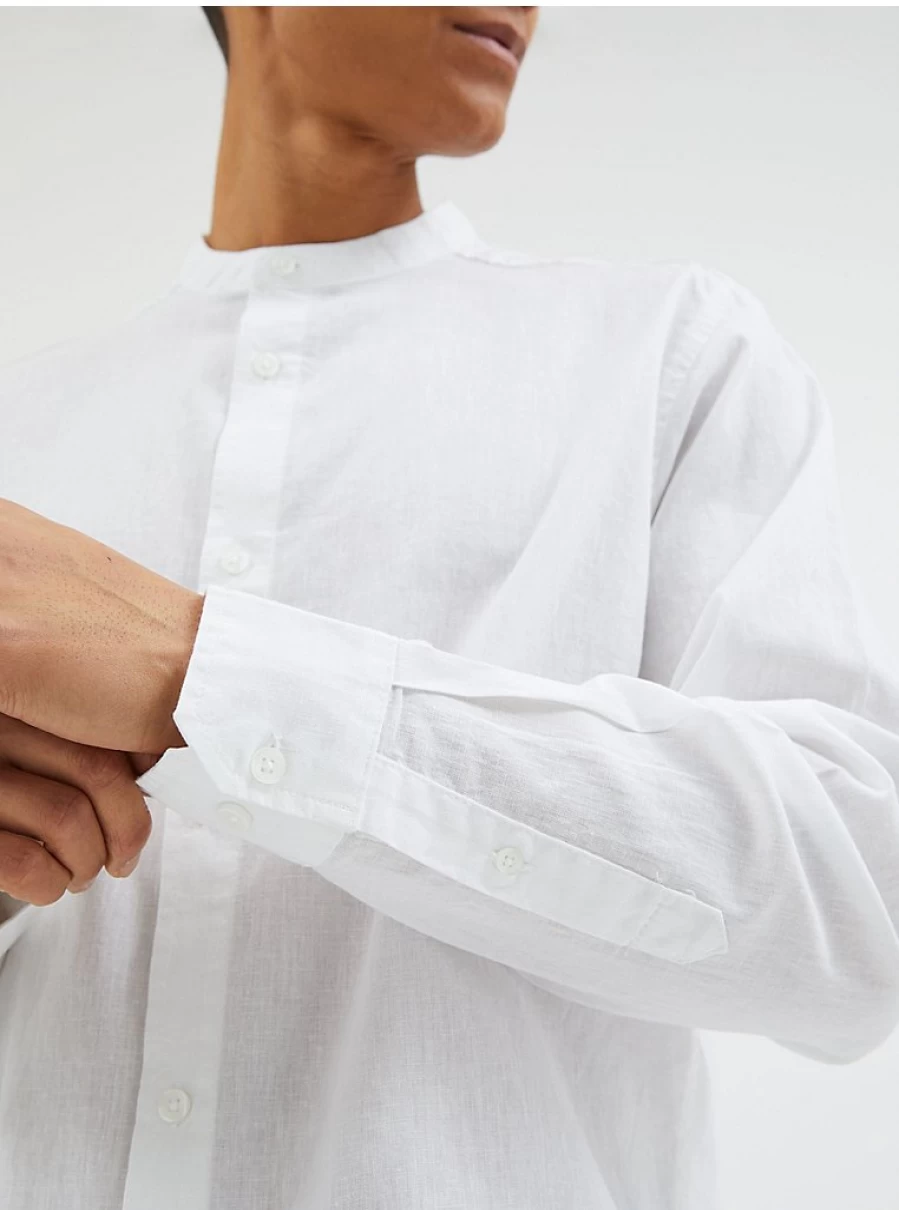 "George at Asda Men's White Linen Blend Grandad Collar Shirt – Comfort & Style"