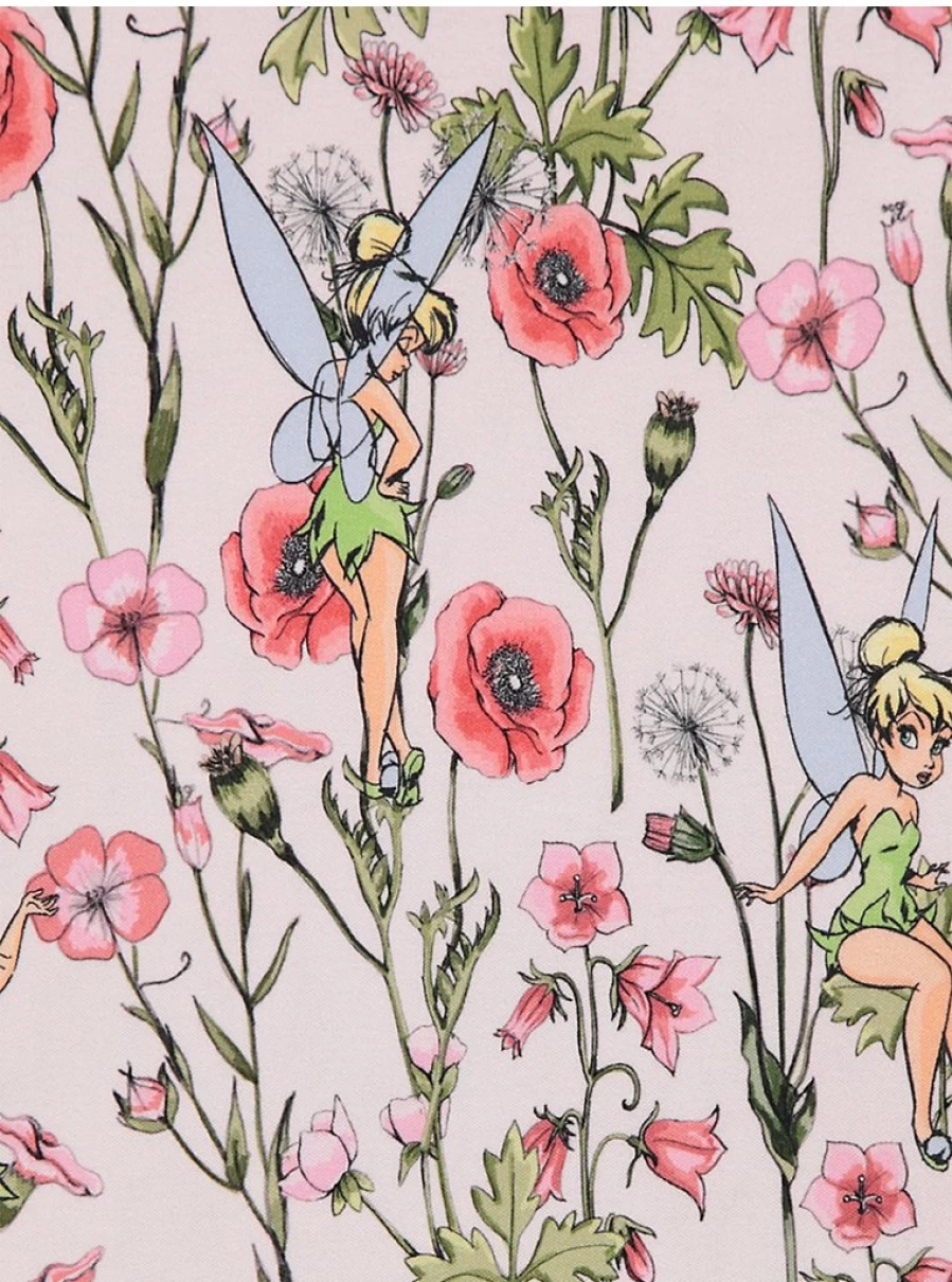 "George at Asda Kids' Disney Tinker Bell Pink Floral Short Sleeve Pyjamas – Comfortable & Cute Sleepwear"