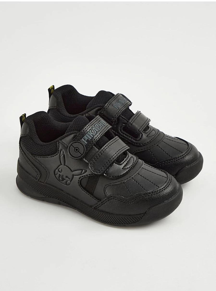 "George at Asda Pokemon Pikachu Black School Shoes with Double Strap for Kids"