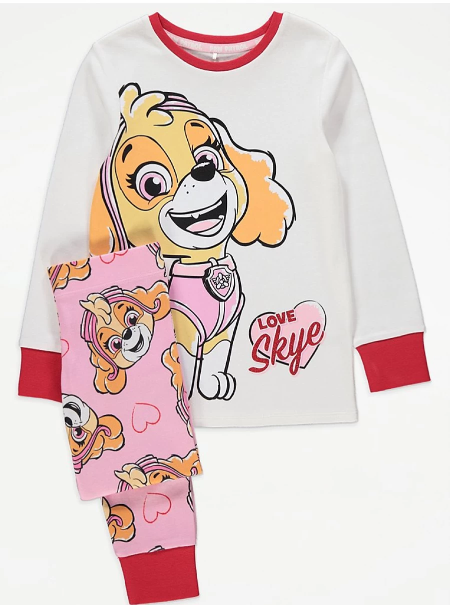 "George at Asda Paw Patrol Skye Heart Print Kids Long Sleeve Pyjamas – Comfortable & Cute Pajamas"