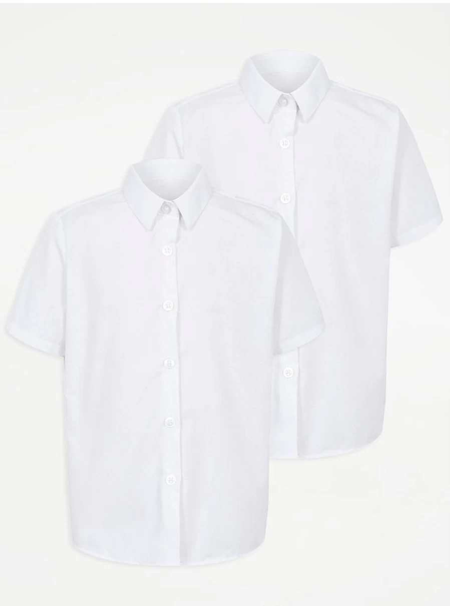 2 Pack Girls' White Plus Fit Short Sleeve School Shirts | George at Asda Uniform Essentials