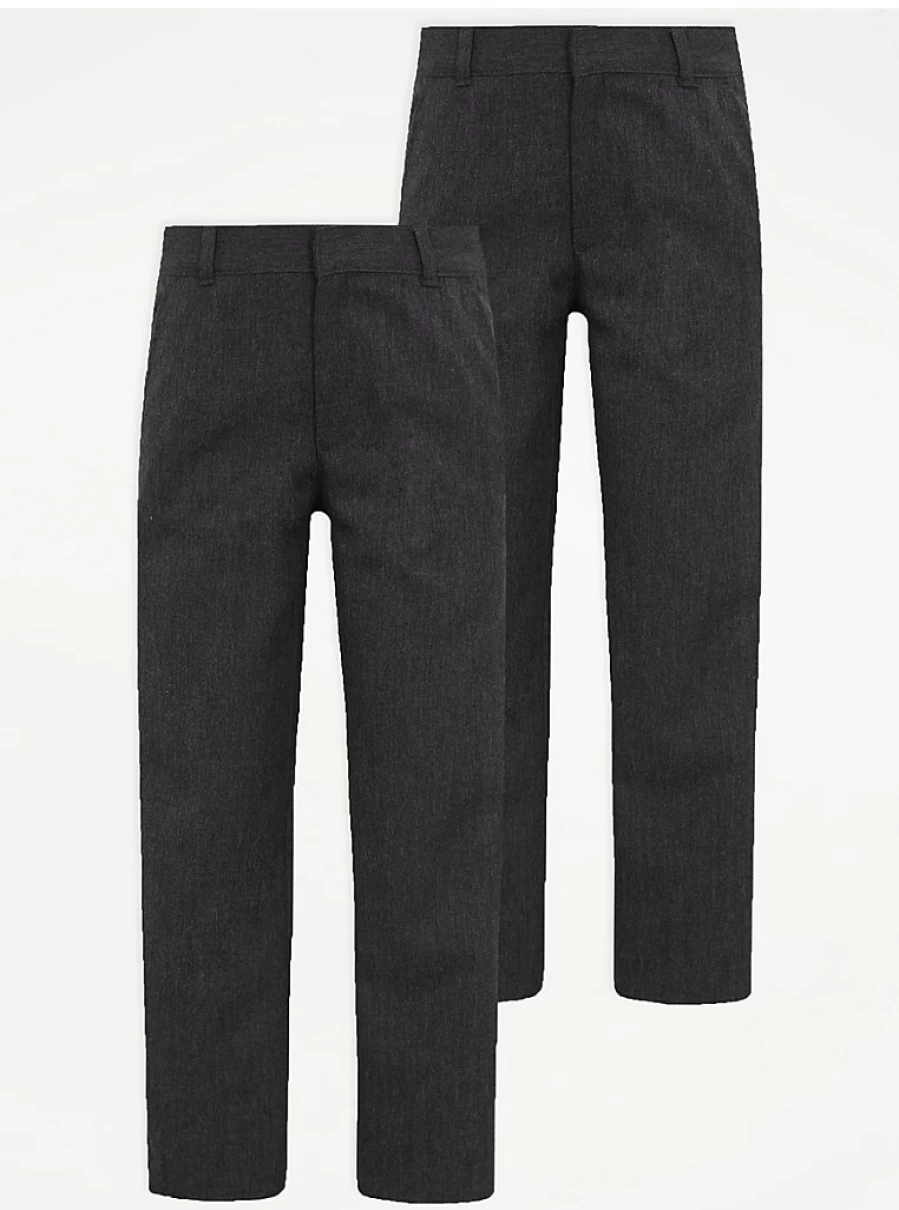 "George at Asda Boys' Grey School Trousers 2-Pack – Regular Fit Long Length"
