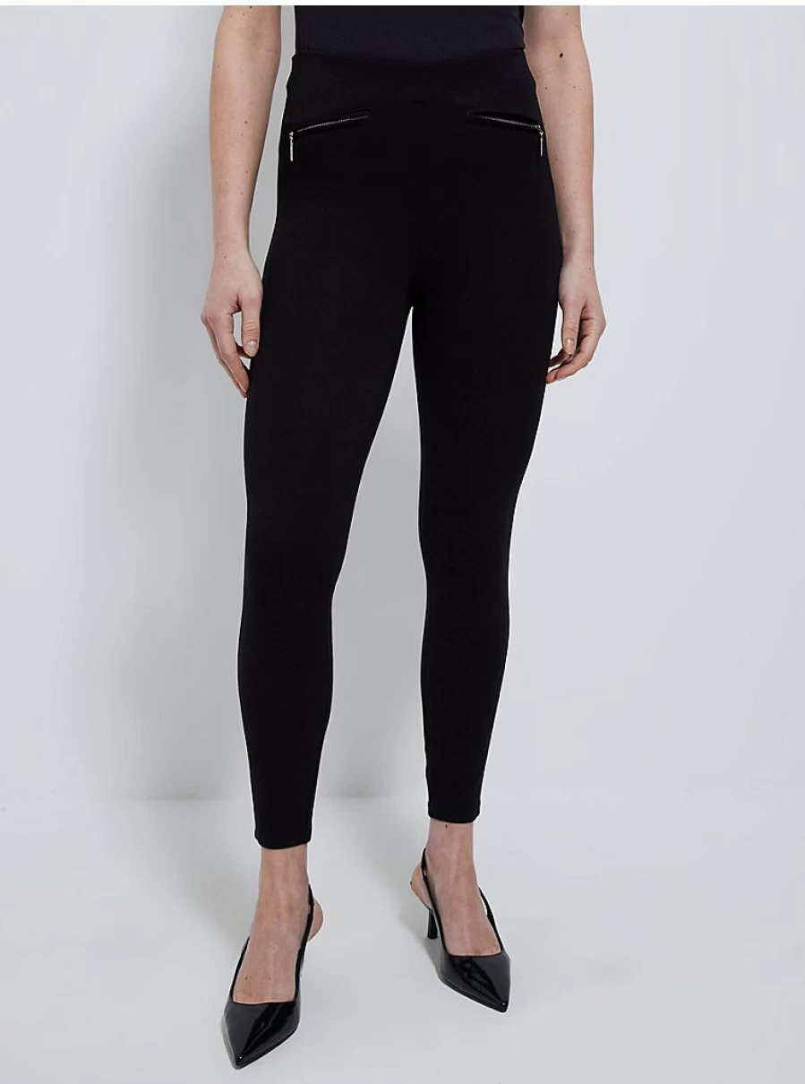 "George at Asda Women's Black Ponte Leggings with Zip - Comfort & Style"