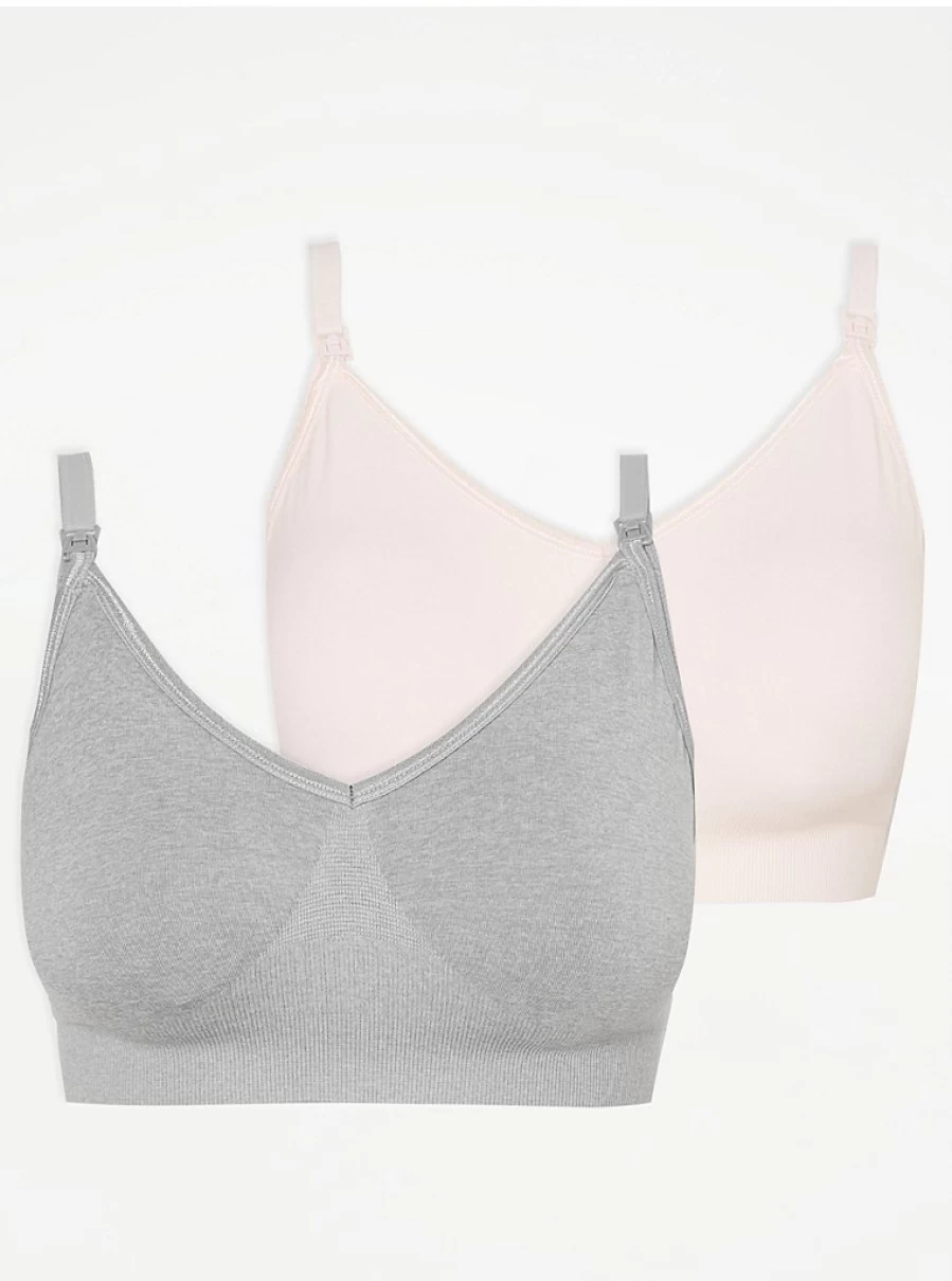 "George at Asda Maternity Grey Comfort Bras 2 Pack – Soft Nursing Bras for Women"