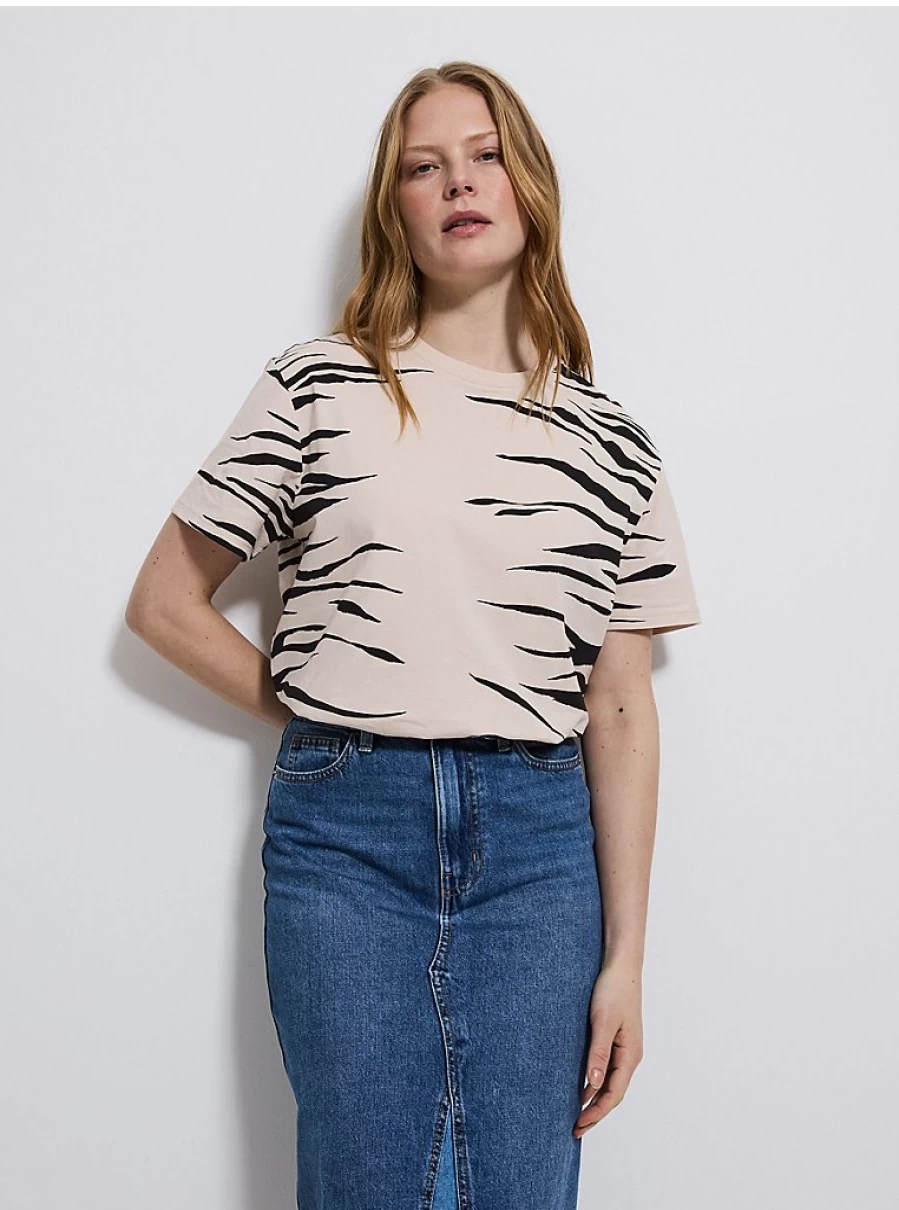 Women's Cream Zebra Print Short Sleeve T-Shirt | George at Asda | Soft Cotton Casual Top
