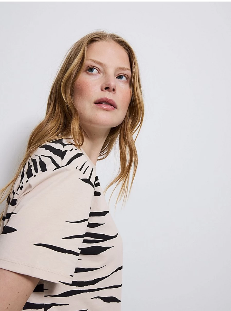 Women's Cream Zebra Print Short Sleeve T-Shirt | George at Asda | Soft Cotton Casual Top
