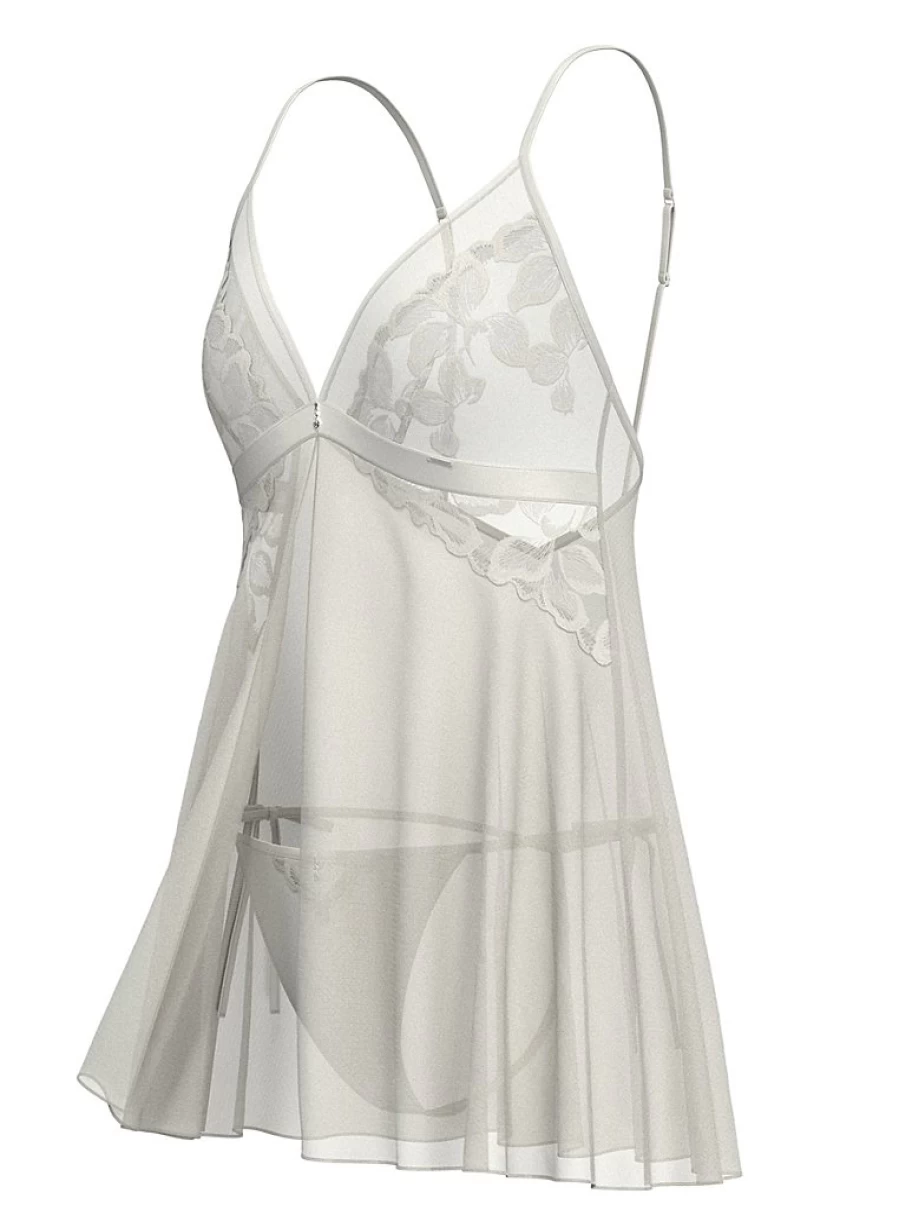 "George at Asda White Embroidered Bridal Babydoll Chemise & Thong Set – Lingerie Review"