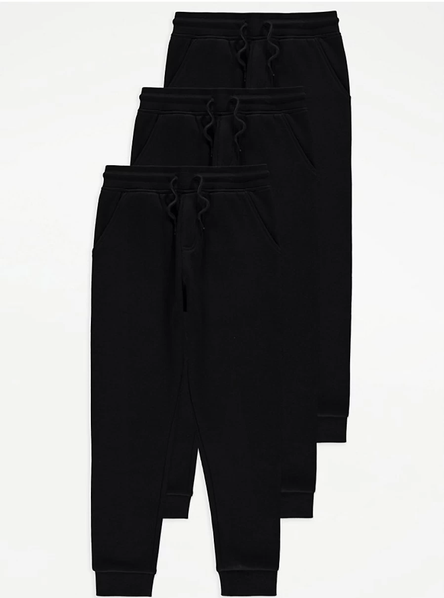 "George at Asda Kids' Black Joggers 3-Pack | Comfortable & Durable Boys' & Girls' Trousers"