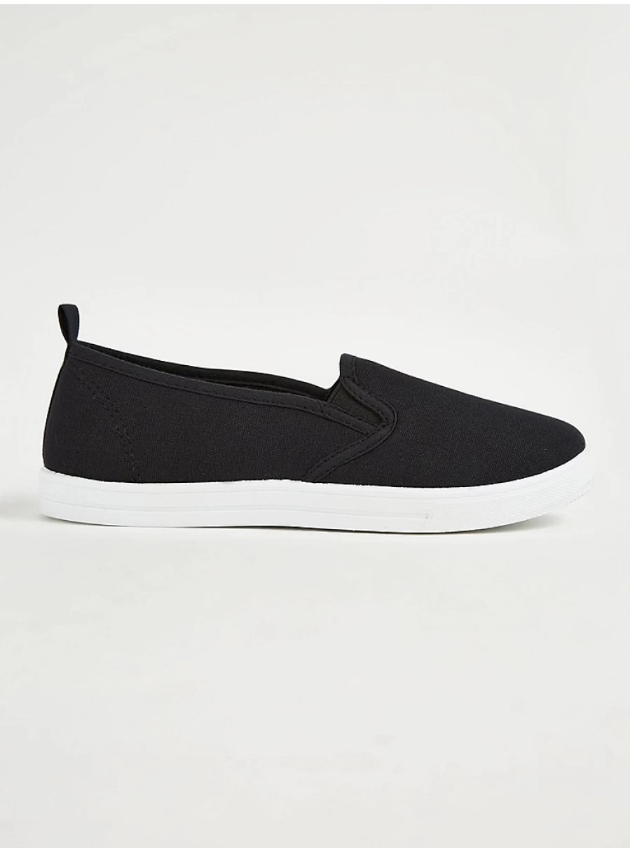 "George at Asda Women's Black Elasticated Canvas Pumps – Comfortable & Stylish Slip-On Shoes"