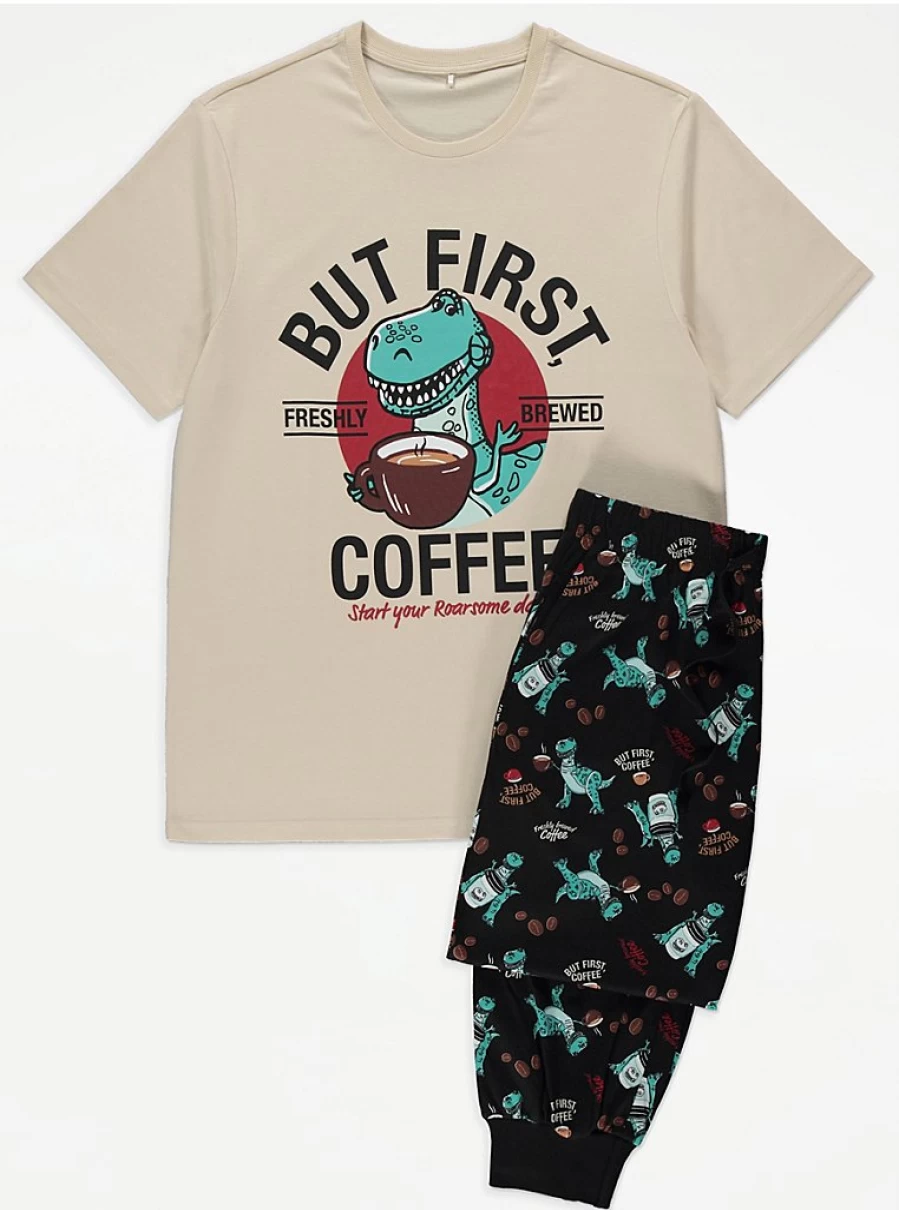 Men's Disney Toy Story Rex Print Coffee Short Sleeve Pyjamas - George at Asda