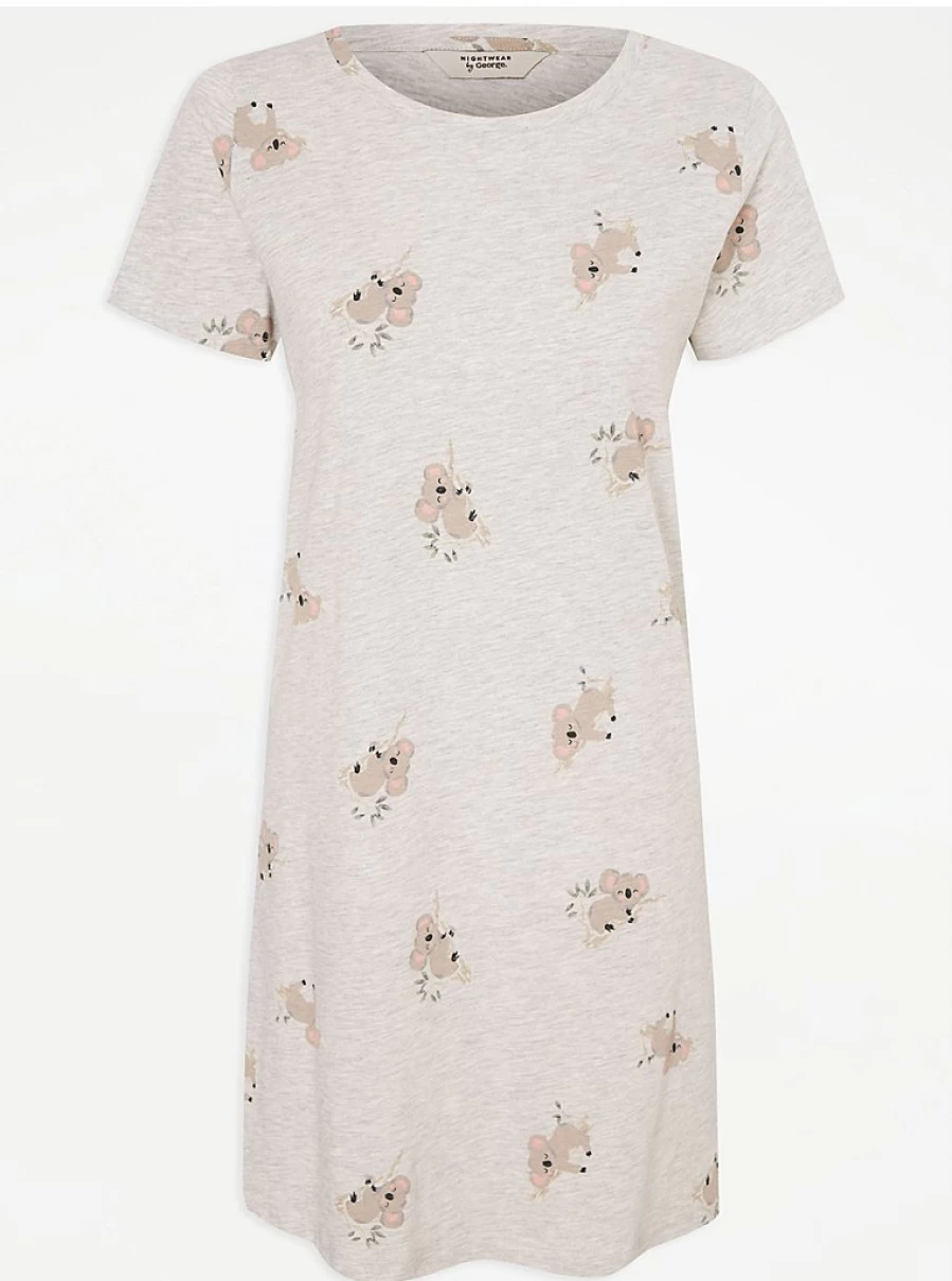 "George at Asda Grey Koala Bear Print Nightdress | Women's Sleepwear & Lingerie"