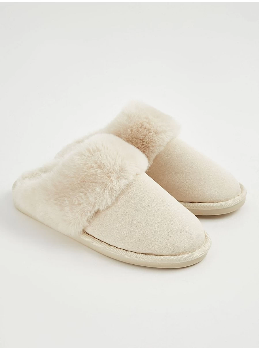 George at Asda Cream Suede Effect Faux Fur Trim Mule Slippers - Cozy Winter Indoor Shoes Review