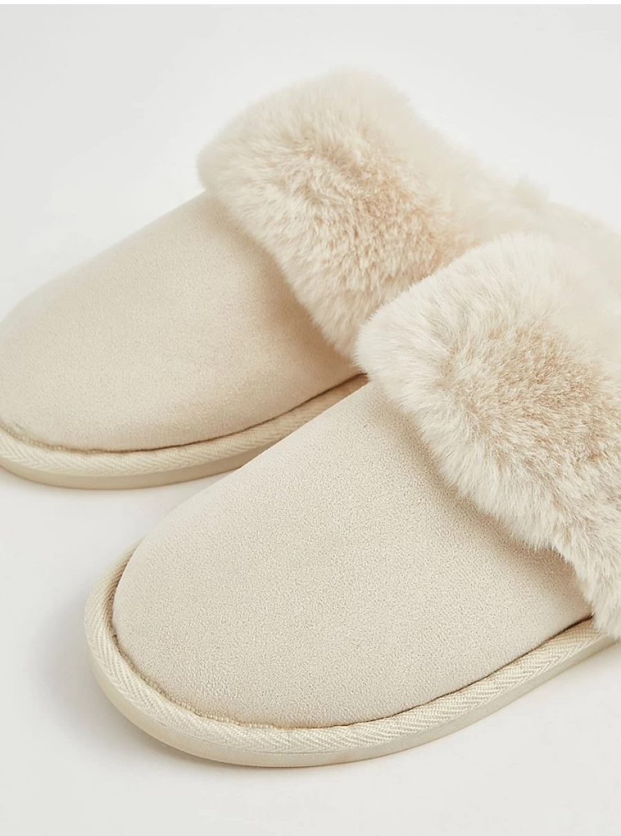 George at Asda Cream Suede Effect Faux Fur Trim Mule Slippers - Cozy Winter Indoor Shoes Review