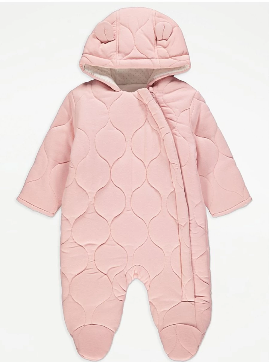 "George at Asda Pink Quilted Pramsuit for Babies – Warm & Cozy Winter Wear"