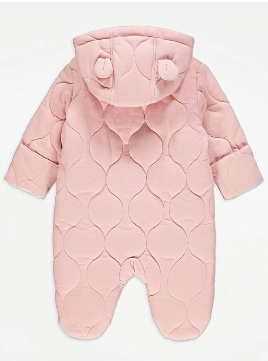 "George at Asda Pink Quilted Pramsuit for Babies – Warm & Cozy Winter Wear"