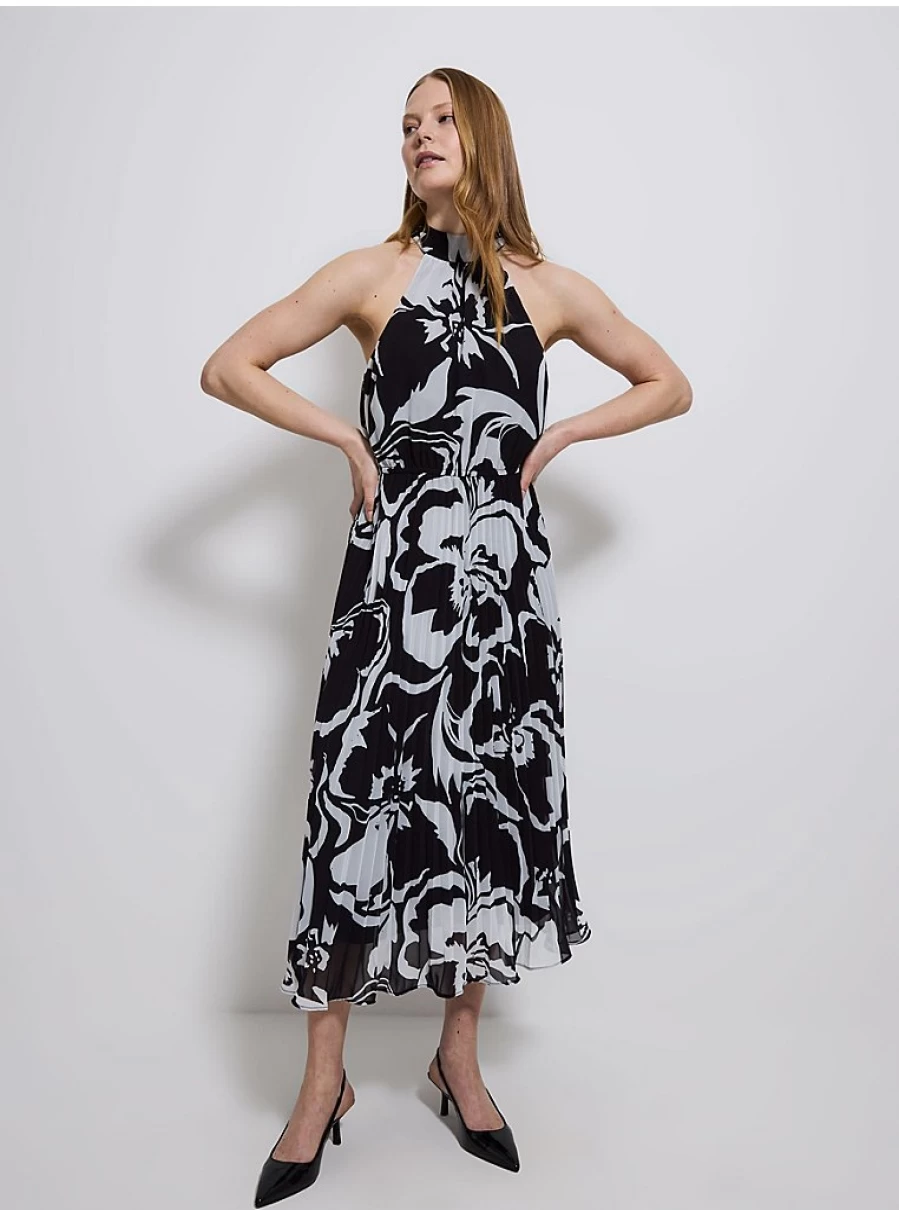 Black Floral Halter Neck Midi Dress by George at Asda | Women's Summer Boho Dress