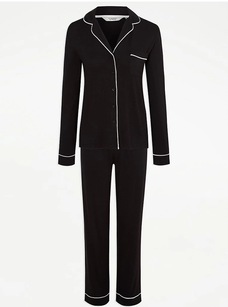 "George at Asda Black Long Sleeve Pyjama Set - Women's Nightwear & Loungewear"