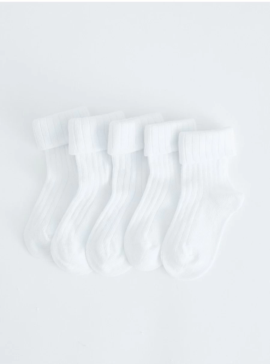 Baby Ribbed White Socks 5-Pack - Unisex Comfort & Quality by George at Asda