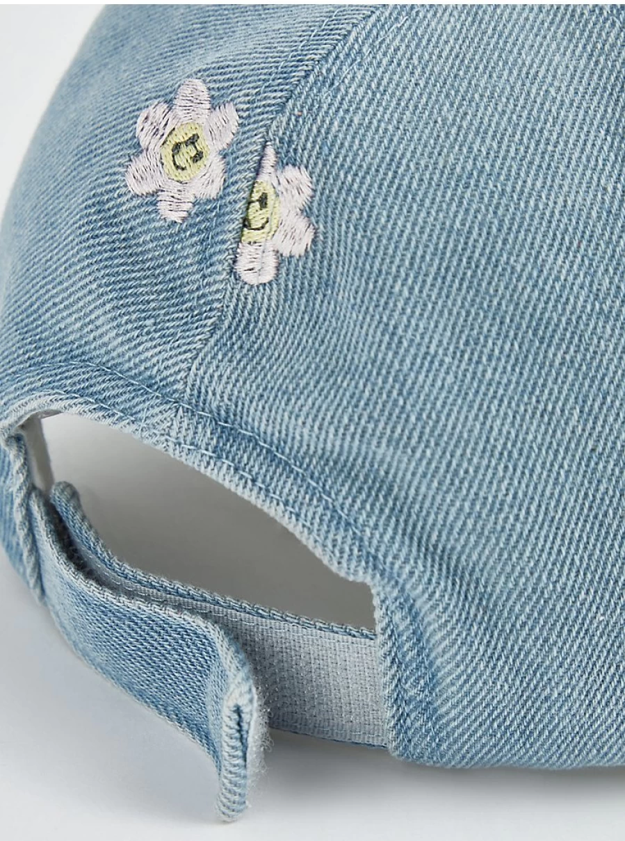 "George at Asda Girls' Smiley Flower Denim Cap & Pink Bucket Hat 2-Piece Set"
