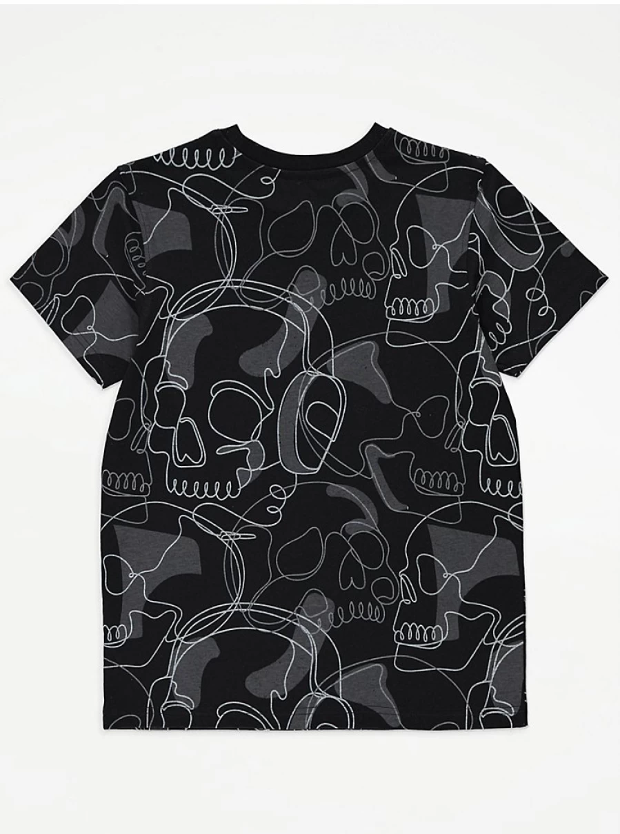"George at Asda Boys Black Skull Print Sketch T-Shirt and Shorts Outfit Set"