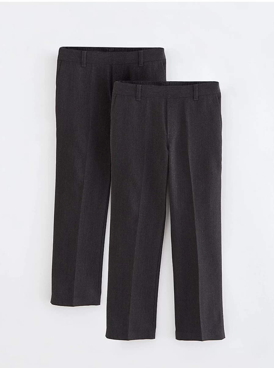George at Asda Boys' Grey Half Elastic School Trousers 2-Pack - Comfortable Uniform Pants for Kids